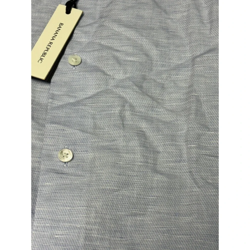 NWT Banana Republic Slim Fit Mens S Light Blue Linen Cotton Blend‎ Button Down